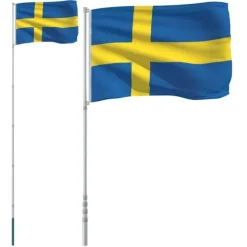 vidaXL Sverige flag og flagstang 5,55 m aluminium