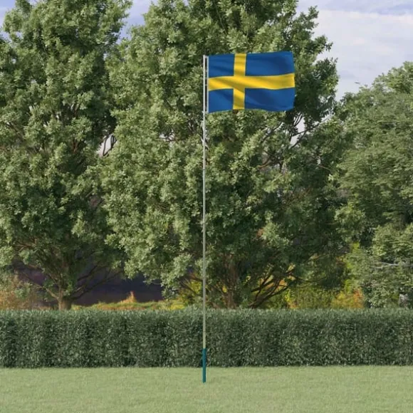 vidaXL Sverige flag og flagstang 5,55 m aluminium