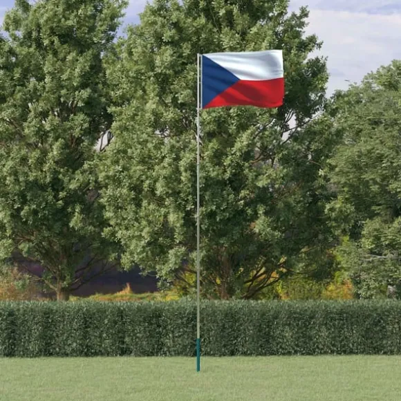 vidaXL Tjekkiet flag og flagstang 5,55 m aluminium