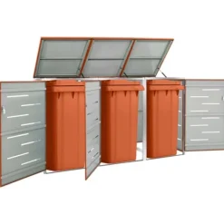 vidaXL tredobbelt skraldespandsskjuler 207x77,5x112,5 cm rustfrit stål - Affaldsspandsskjulere