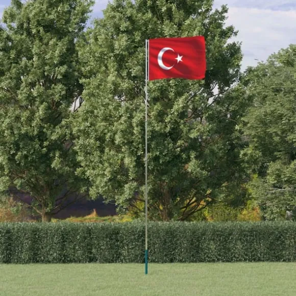 vidaXL Tyrkiet flag og flagstang 5,55 m aluminium