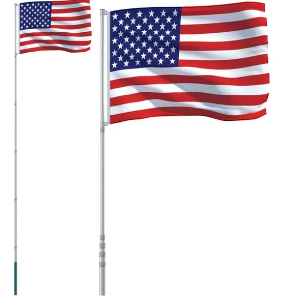 vidaXL USA flag og flagstang 5,55 m aluminium