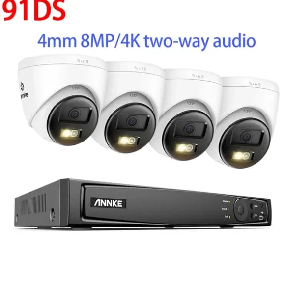 Videoovervågningssystem, 8-kanals opsætning, smart dual-lys funktion,8MP 4stk cam Mic, 1T