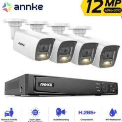 Videoovervågningssystem, 12MP opløsning, fjernovervågning,8CH NVR 4Pcs Kamera-a, Ingen