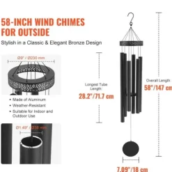 Vindklokker 1473 mm i aluminium, dyb tone, til udendørs brug, holdbare og dekorative, perfekt til mindesmærker.