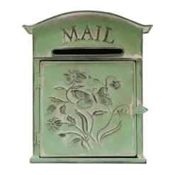 Vintage Postkasse - Vægmonteret Postkasse - Til Hegn - Præget Metal - Udendørs Brug - 27×10,5×31,2 cm - Brevindkast 9,5×1,5 cm - Grøn