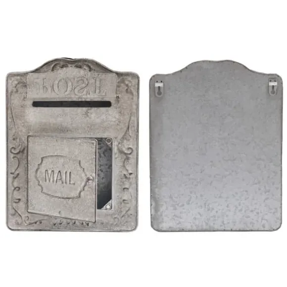 Vintage postkasse - Vægmonteret postkasse - Hegn-/Vægmontering - Præget metal - Udendørs - Med låg - Mål 26×9,5×34 cm - Grå