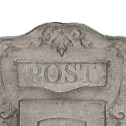 Vintage postkasse - Vægmonteret postkasse - Hegn-/Vægmontering - Præget metal - Udendørs - Med låg - Mål 26×9,5×34 cm - Grå