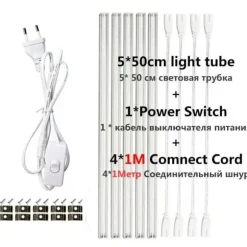 Vækstlys, fuld spektrum LED, høj intensitet,EU stik, 5tube 1M kabel