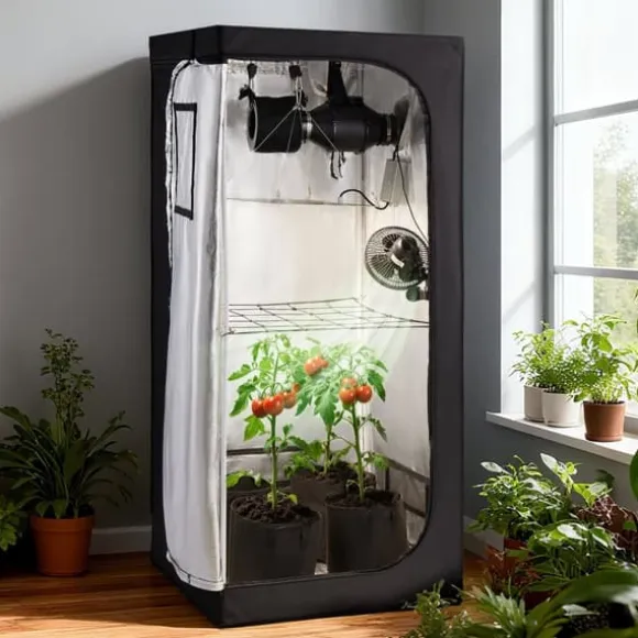 Væksttelt sæt - Indendørs plantetelt - Størrelse 80 x 80 x 180 cm - Fuldspektrum LED grolys - Ventilationssystem - Højreflekterende Mylar 600D