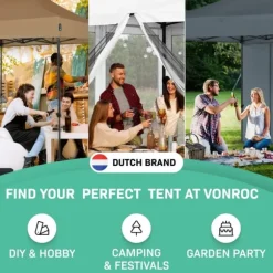 VONROC Easy-Up Party Telt - 3x3 m | Sort