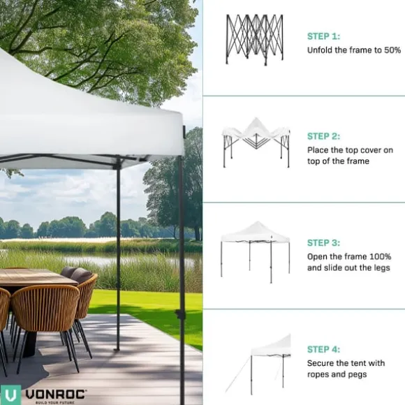 VONROC Easy-Up Party Telt - 3x3 m | Hvid