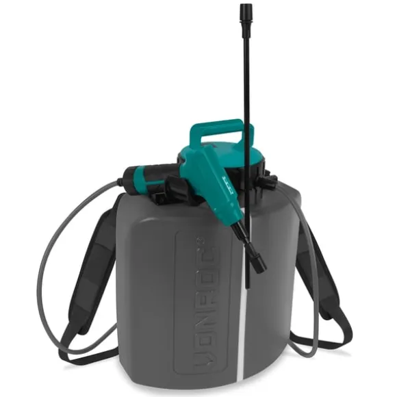 VONROC Elektrisk Tryksprøjte 10L – 4V | Sprøjt uden at pumpe | Genopladelig 4V batteri | Inkl. kort & lang sprøjtelanse + USB-C kabel
