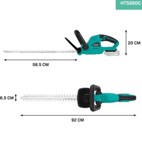 VONROC Hækkeklipper 20V - Save længde 520mm - Klippebredde 14mm | Solo | Ekskl. Akku og op-lader