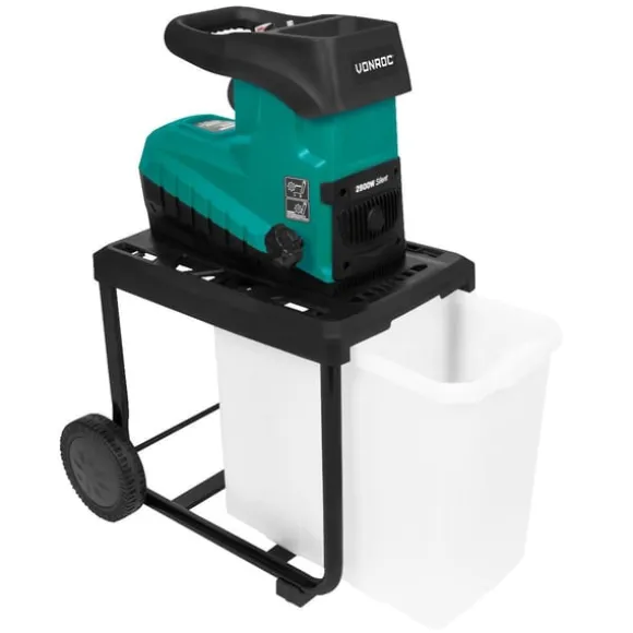 VONROC Kompostkværn - 2800W | Lydsvag induktionsmotor | Flishugger Ø45mm | Inkl. 60L opsamlingsbeholder & skubbepind
