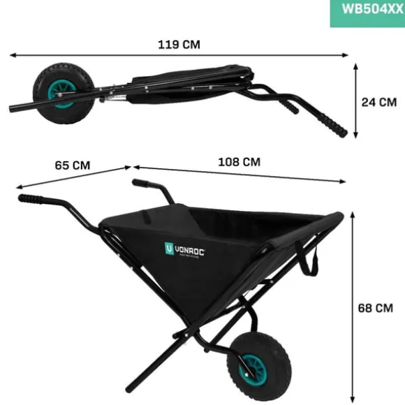 VONROC Trillebør - 50 liter | Sammenklappelig | 30 kg / 50L Kapacitet – Letvægt – Pladsbesparende