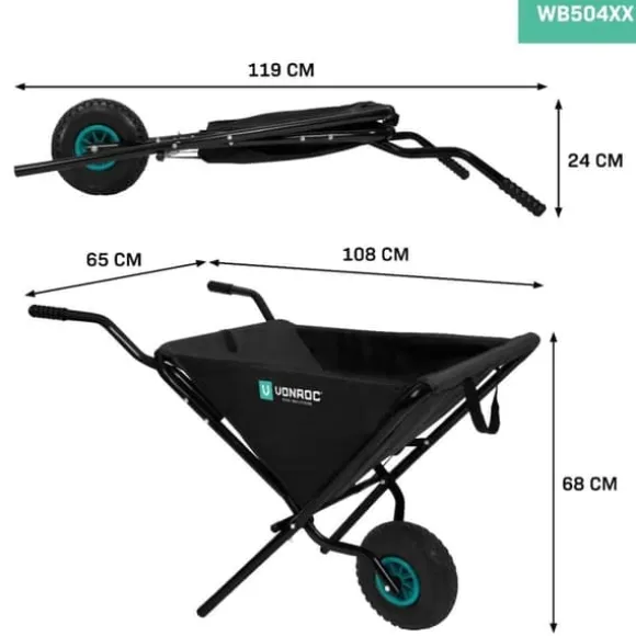 VONROC Trillebør - 50 liter | Sammenklappelig | 30 kg / 50L Kapacitet – Letvægt – Pladsbesparende