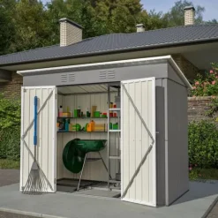 Værktøjsskur, Vejrbestandigt Design, Sikker Opbevaring,8x4FT Grå