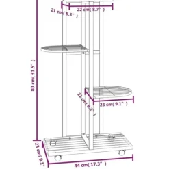 Växtställ på hjul - 4 hyllor för växter och dekoration | Färg: Vit | Storlek: 44x23x80 cm