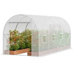 Walk-in Tunnel Drivhus 14,6x6,36x6,3ft, Galvaniseret ramme, PE Cover, Hvid, holdbarhed, vejrbestandig