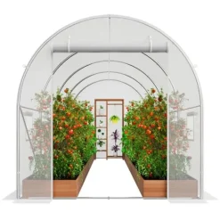 Walk-in Tunnel Drivhus 14,6x6,36x6,3ft, Galvaniseret ramme, PE Cover, Hvid, holdbarhed, vejrbestandig