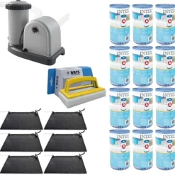 WAYS - Poolvedligeholdelse - 6x svømmebassinopvarmning & filterpumpe 5678 L/h & 12 filtre Type A &WAYS Skrubebørste