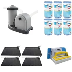 WAYS - Poolvedligeholdelse - 4x Svømmebassinopvarmning & filterpumpe 5678 L/h & 6 filtre Type A &WAYS Skrubebørste