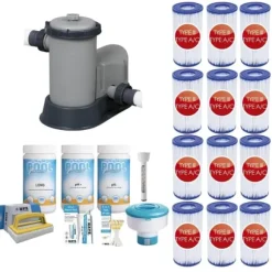 WAYS - Poolvedligeholdelse - Pakke stor & filterpumpe 5678 L/h & 12 filtre Type III