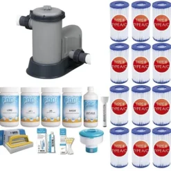 WAYS - Poolvedligeholdelse - Pakke stor Deluxe & filterpumpe 5678 L/h & 12 filtre Type III