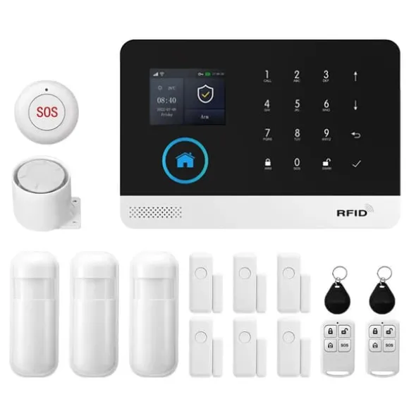Wifi Alarm Sikkerhedssystem, Trådløs Forbindelse, Smart Home Kompatibilitet, 2G GSM Kit D, EU Stik