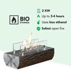 Woody bio-ethanol bordovn - humør pejs - Indendørs & Udendørs - Træ look - 2 KW varme