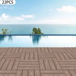 WPC terrassefliser - Kliksystem - 22-pak - 30×30 cm - 20 mm Tykkelse - Præget træstruktur - Bæreevne 500 kg - Mørk khaki