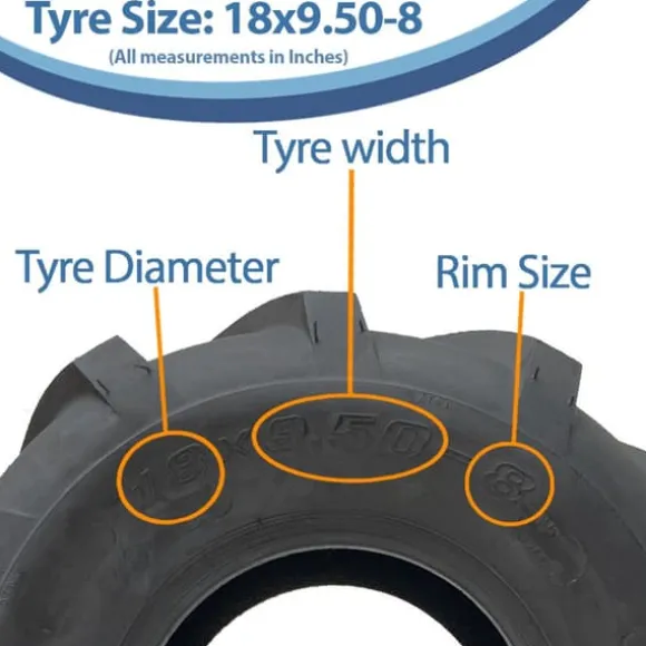 18x9.50-8 Dæk til industrianlæg med åben midte, spalte, rotovator og fælg - sæt med 2 stk.