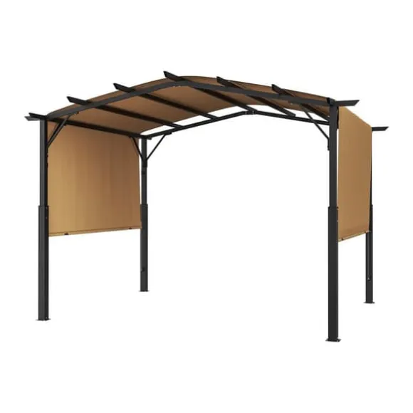 10x12 fod Udendørs Udtrækkelig Pergola, Buet Top Metalpergola, med Baldakin