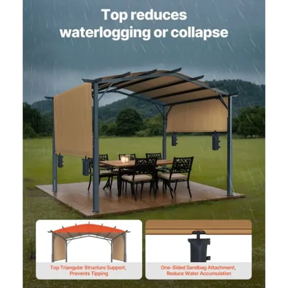 10x12 fod Udendørs Udtrækkelig Pergola, Buet Top Metalpergola, med Baldakin
