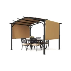 10x10 fod Udtrækkelig Pergola, Udendørs Buet Top Metal Pergola, med Baldakin