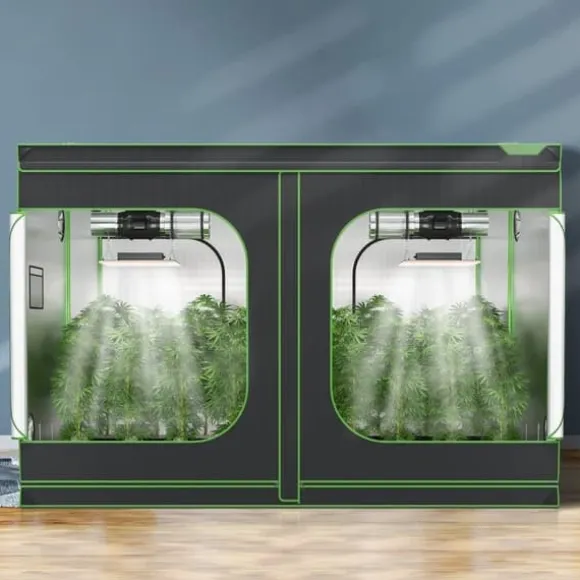 10x10 hydroponisk voksetelt, 120'' x 120'' x 80'', højreflekterende 600D Mylar med vindue, værktøjstaske og gulvbakke til indendørs planter.