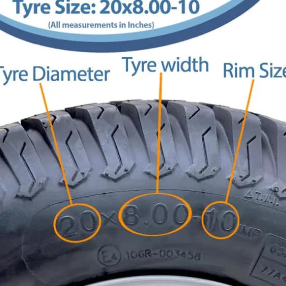 20x8.00-10 Plæneklipperhjul med 4 knopper Turf Wanda 100 mm PCD Road Legal (sæt med 2)