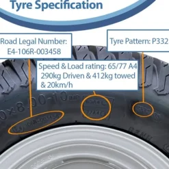 20x8.00-10 Plæneklipperhjul med 4 knopper Turf Wanda 100 mm PCD Road Legal (sæt med 2)