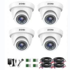 ZOSI 4Pack Sikkerhedskameraer, 1080P HD Opløsning, 80ft Nattesyn,Hvid